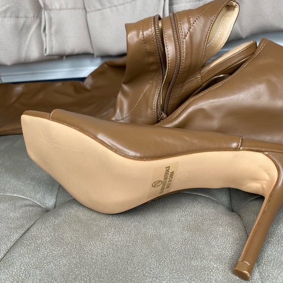 NWOT Olivia Ferguson Brown Open Toe Thigh High BootHeels | Women’s US Size 7 1/2 - Picture 9 of 16